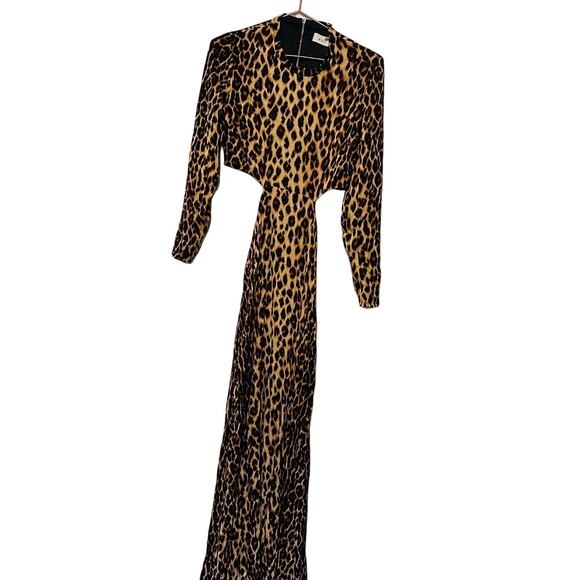 A.L.C. ALC Brown Tan Leopard Gabriela Gown Silk Formal Cut Out Maxi Dress Size 8 - Picture 4 of 11